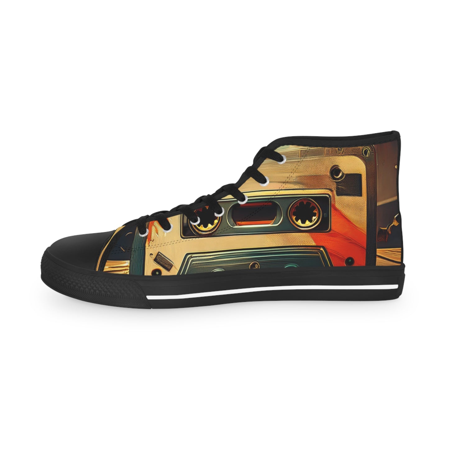 Retro Cassette Mens High Top Sneakers for music lovers.