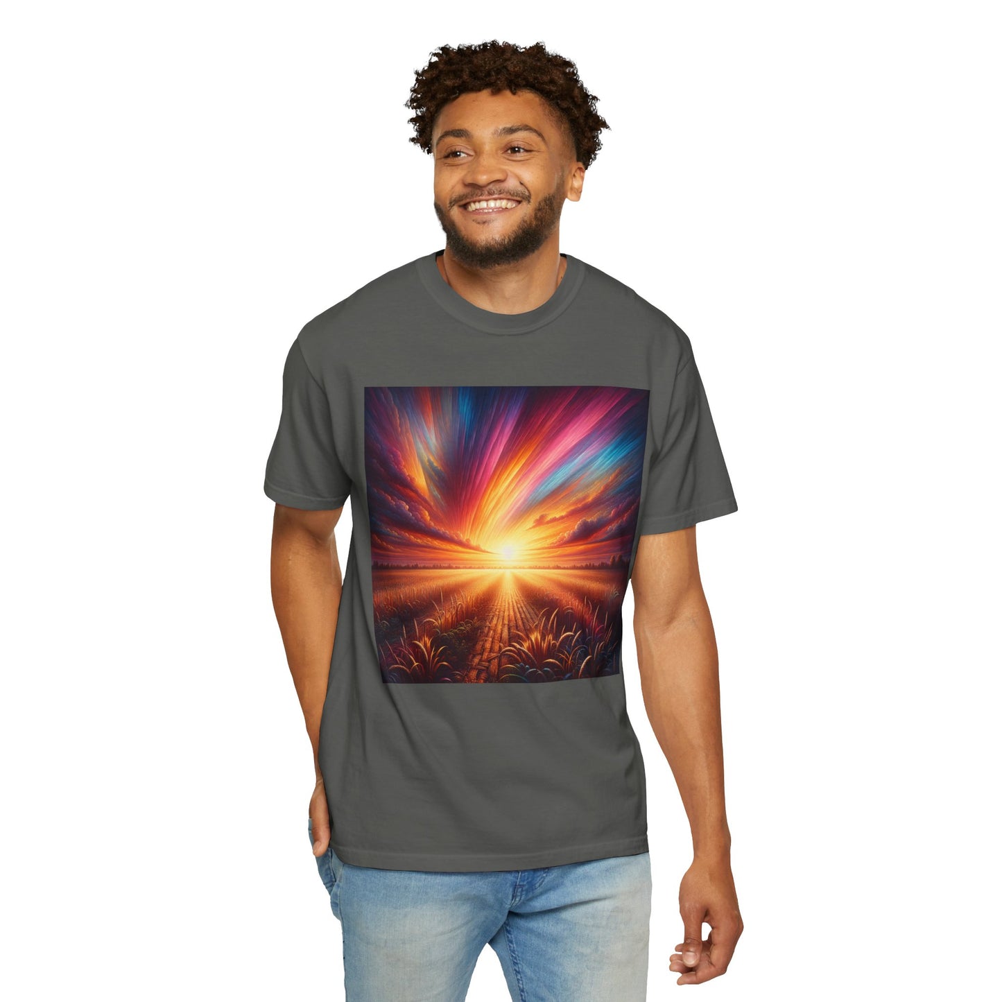 Sunset in the Field, Unisex Garment-Dyed T-shirt