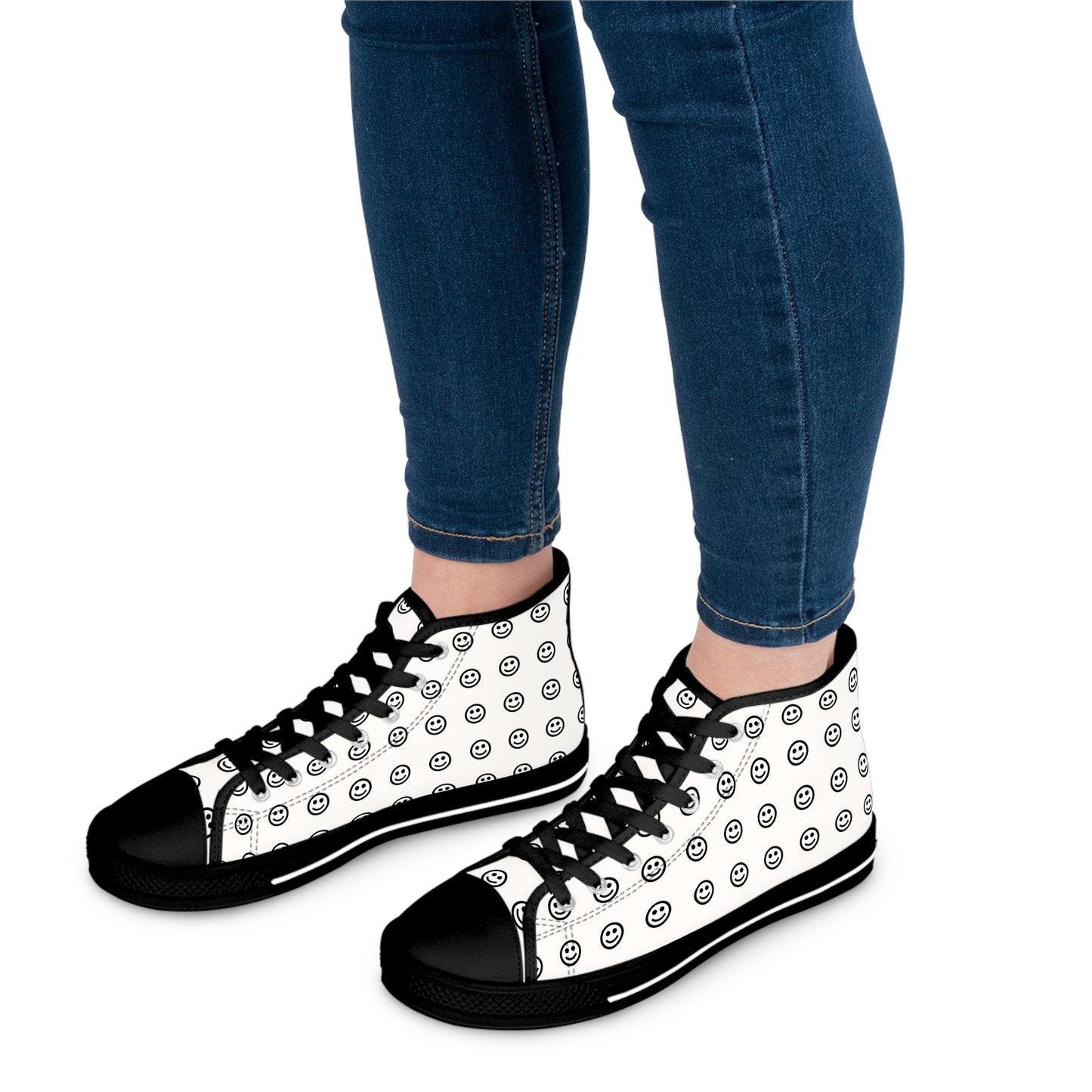 Smiley Print High Top Sneakers for Trendy Women