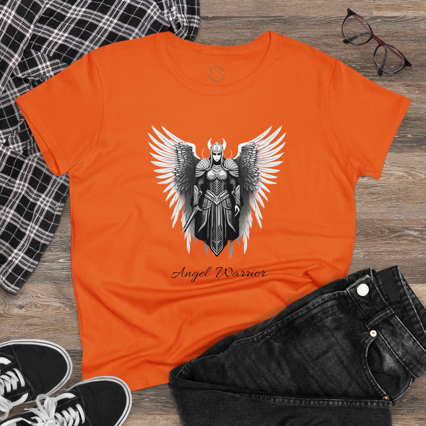 Women's Mid-weight Cotton Tee, Angel Warrior