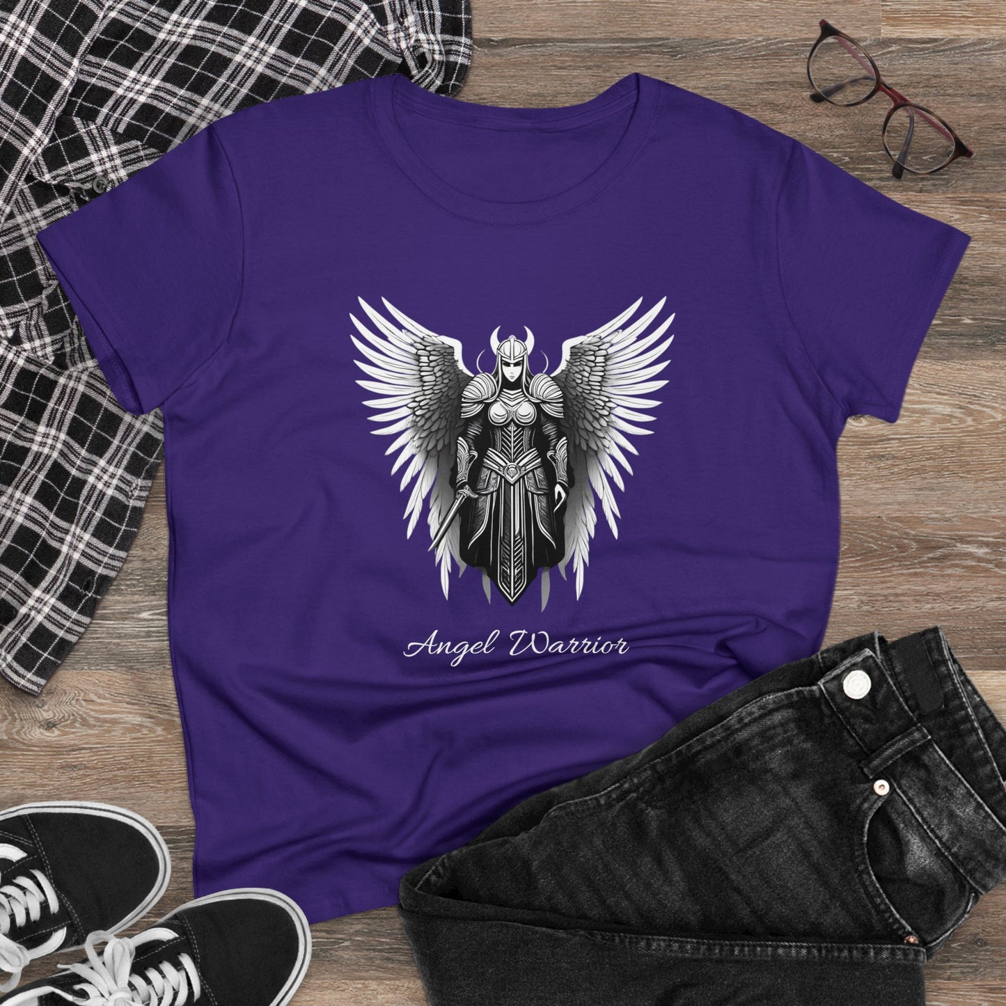 Women's Mid-weight Cotton Tee, Angel Warrior